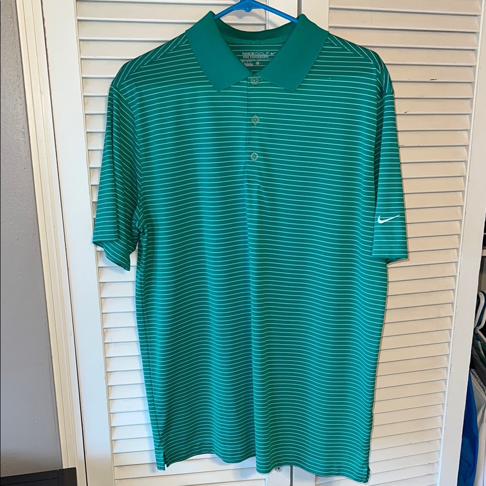 Nike Men's green and white Striped Polo Shirt